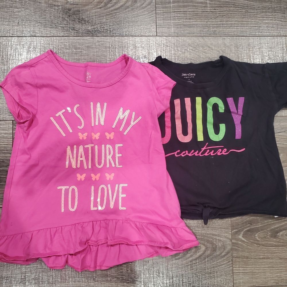 Girl Tops Size 6-7 Place Pink Graphic Tee and Juicy Couture Black Tee 2 Pieces
